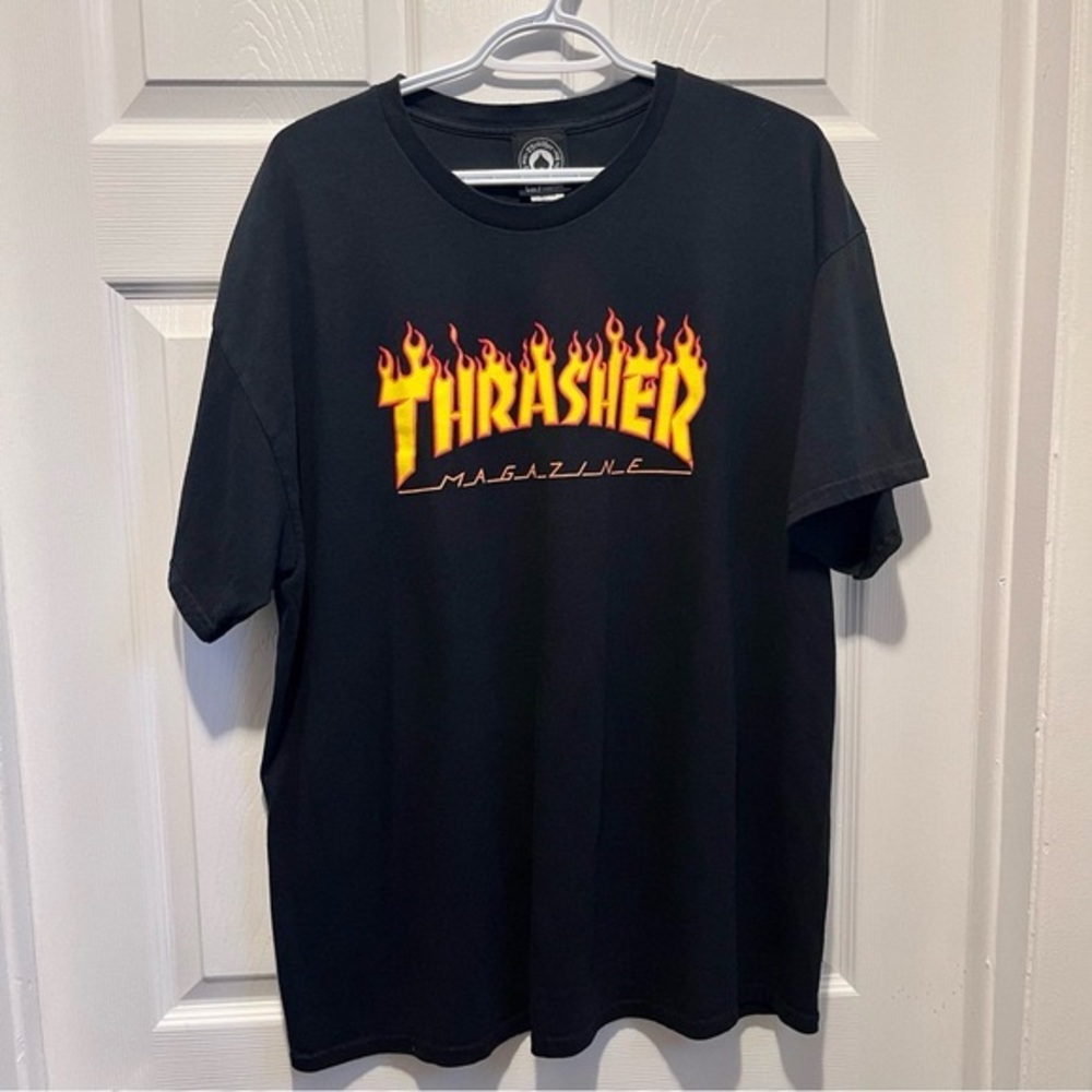 Trasher Magazine flames t shirt black short sleeve skateboard men XL Y2K skate